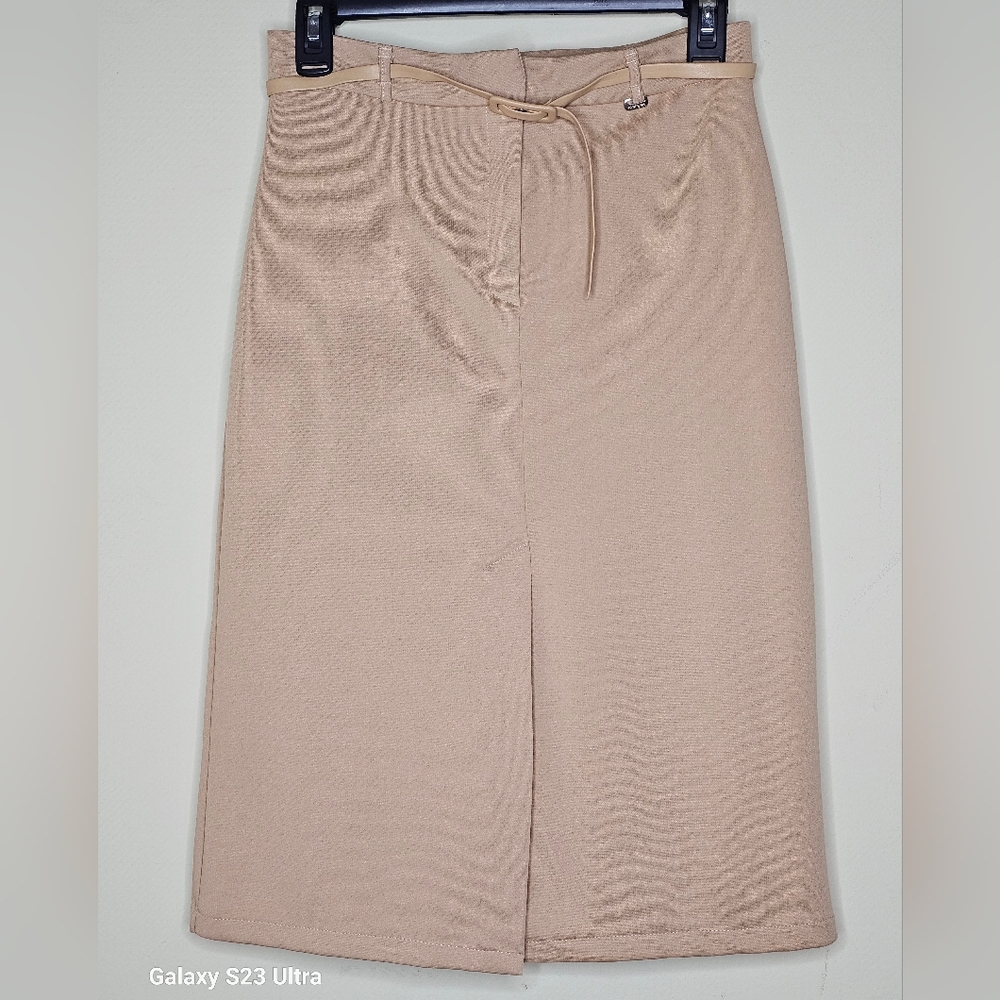 Morgan de Toi Beige Midi Pencil Skirt
